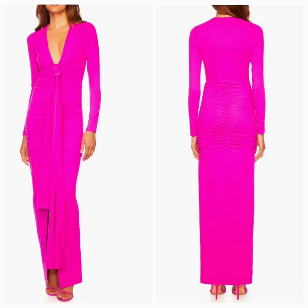 Susana Monaco Tie Gathered Long Sleeve Dress - Picture 2 of 8